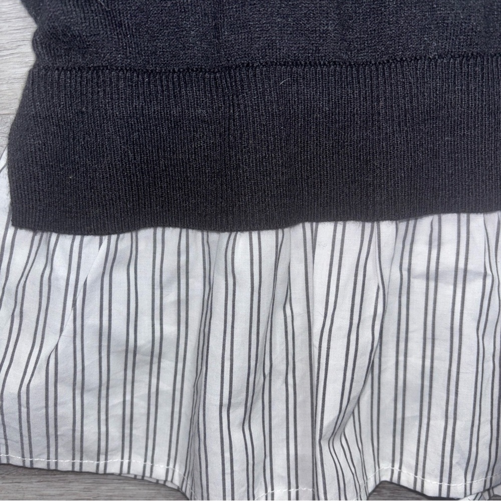 Kate Spade Black Long Sleeve Top with Striped Ruffle Hem - Size Medium - Picture 3 of 7